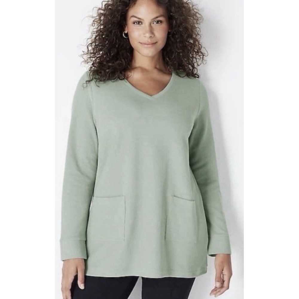 J. Jill Textured Patch-Pocket Knit Tunic ~ Mineral Green ~ Women's Large EUC